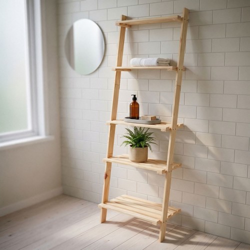 Solid pine ladder shelf unit - pine,